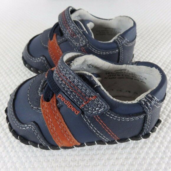 Pediped Originals Channing Navy Infants Shoes Leather XS 0-6 Mos Orange Blue - Picture 7 of 9